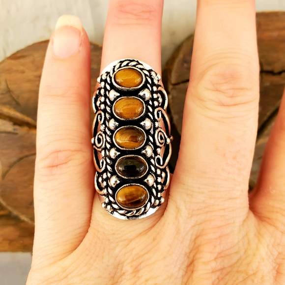 New Tiger Eye 925 Silver Adjustable Statement Ring. - Picture 6 of 10
